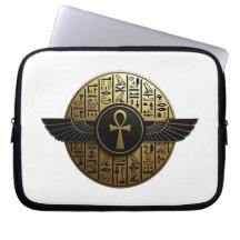 NeoAnkh 3D Ankh aux ailes dorées et hiéroglyphes