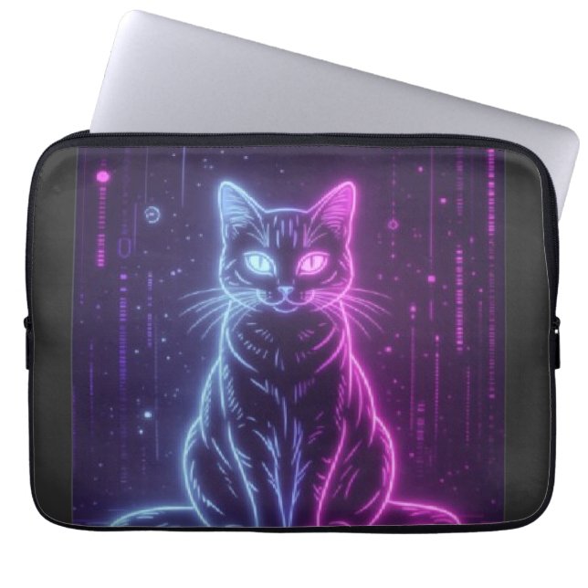 Housse Pour Ordinateur Portable **Neon Cat Design – Glowing Futuristic Feline Art* (Devant)