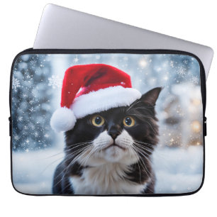 Housse Pour Ordinateur Portable Noël du chat noir et blanc
