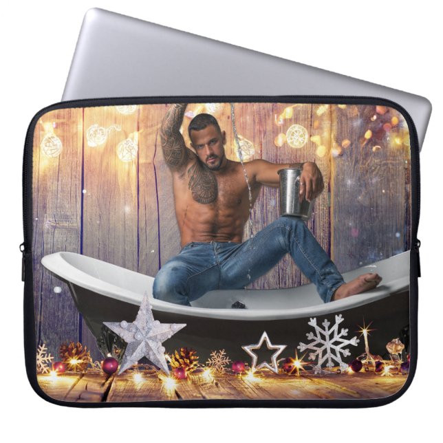 Housse Pour Ordinateur Portable Noël SlipperyJoe en or argent étoiles lumières hum (Devant)