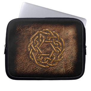 Housse Pour Ordinateur Portable Noeud celtique d'or sur le cuir véritable