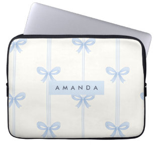 Housse Pour Ordinateur Portable Nœud en ruban bleu pastel doux Coquette personnali