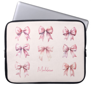 Housse Pour Ordinateur Portable Nœud Papillon Coquette Rose Nom Personnalisé