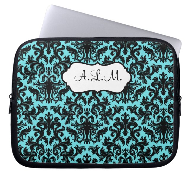 Housse Pour Ordinateur Portable Noir monogramme, pochette d'ordinateur portable Aq (Devant)
