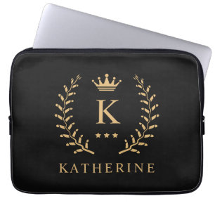 Housse Pour Ordinateur Portable Nom de la Personnaliser et premier monogramme noir