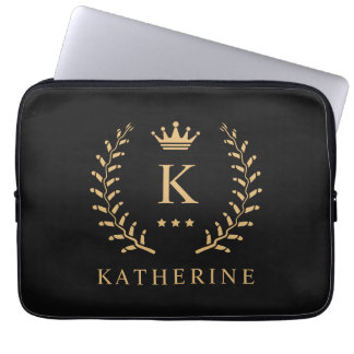 Housse Pour Ordinateur Portable Nom de la Personnaliser et premier monogramme noir