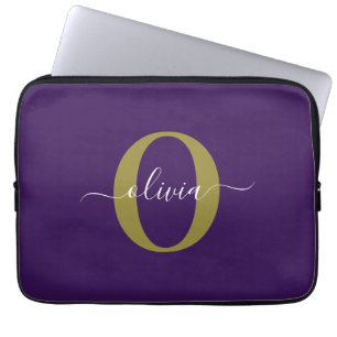 Housse Pour Ordinateur Portable Nom de script de monogramme personnalisé violet bl