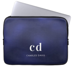 Housse Pour Ordinateur Portable Nom d'initialisation du monogramme blanc bleu mari