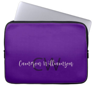 Housse Pour Ordinateur Portable Nom du monogramme Chic Solid Indigo Purple