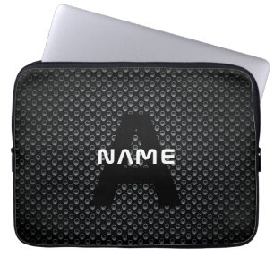 Housse Pour Ordinateur Portable Nom du monogramme personnalisé Texture noire et bl