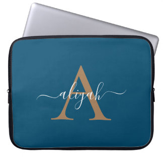 Housse Pour Ordinateur Portable Nom Du Script Monogramme Marine Et Or