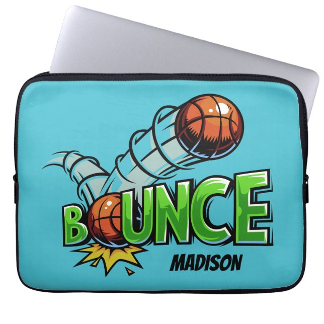 Housse Pour Ordinateur Portable Nom et couleur personnalisés BOUNCE Basketball man (Devant)