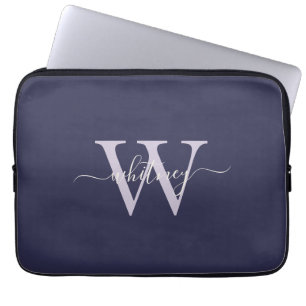 Housse Pour Ordinateur Portable Nom et initiale du monogramme violet simple et élé
