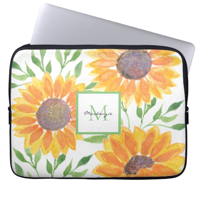 Housse Pour Ordinateur Portable Nom Monogramme Sunfleurs (Devant)