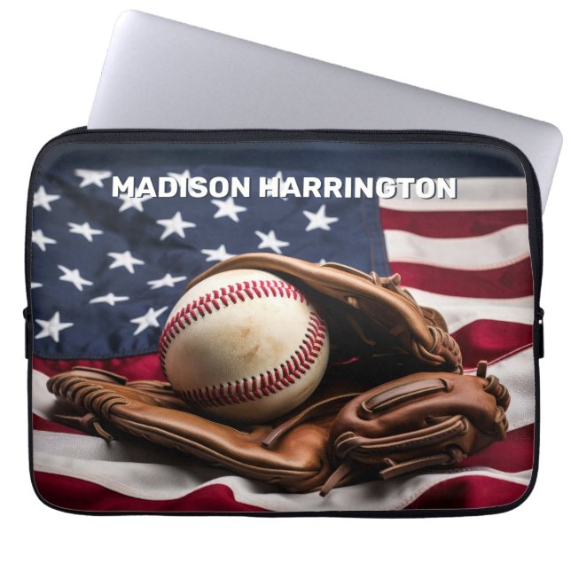 Housse Pour Ordinateur Portable Nom personnalisé American Baseball (Devant)