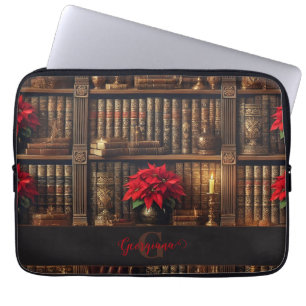 Housse Pour Ordinateur Portable Nom personnalisé Dark Academia Poinsettia Librairi