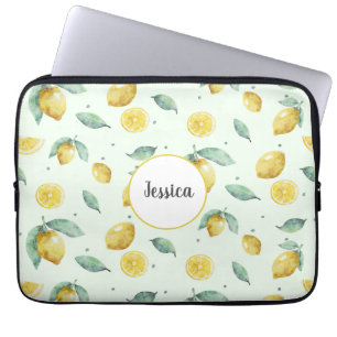 Housse Pour Ordinateur Portable Nom personnalisé des citrons aquarelle
