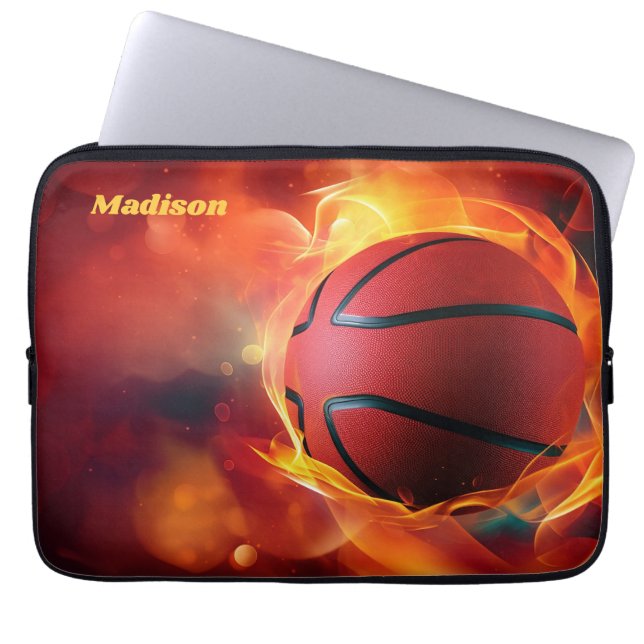 Housse Pour Ordinateur Portable Nom personnalisé Flaming Basketball (Devant)