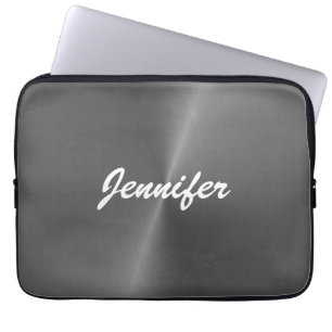 Housse Pour Ordinateur Portable Nom personnalisé gris brillant faux métal