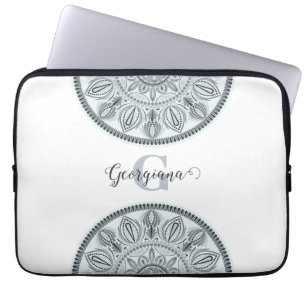 Housse Pour Ordinateur Portable Nom personnalisé Harmonie Florale Gris Monotone Ma