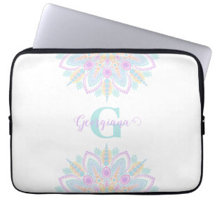 Housse Pour Ordinateur Portable Nom personnalisé Pastel Rainbow Floral Sundae Mand
