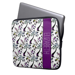 Housse Pour Ordinateur Portable Nom personnalisé Rainbow Floral Tree Abstrait Moti