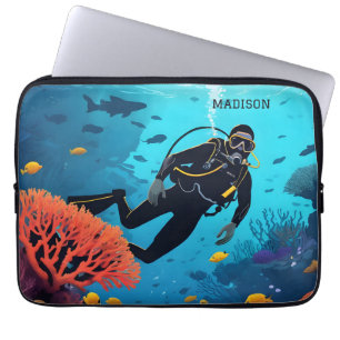 Housse Pour Ordinateur Portable Nom personnalisé Scuba Diver