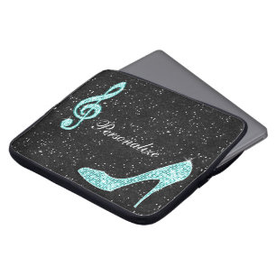 Housse Pour Ordinateur Portable Note turquoise scintillante de musique et talon