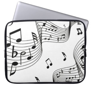 Housse Pour Ordinateur Portable Notes musicales sur le blanc
