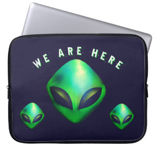 Housse Pour Ordinateur Portable "Nous sommes ici" tête d'alien vert