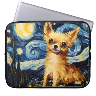 HOUSSE POUR ORDINATEUR PORTABLE NUIT BRILLANTE ÉCLAIRÉE AVEC CHIHUAHUA DOG