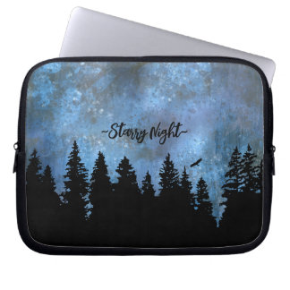 Housse Pour Ordinateur Portable Nuit de la forêt de pins de texte personnalisé