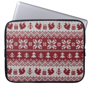 Housse Pour Ordinateur Portable Nuit, Noël, écureuils, motif vintage.