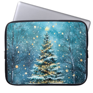 Housse Pour Ordinateur Portable Nuit silencieuse Arbre de Noël lumineux Forêt bril