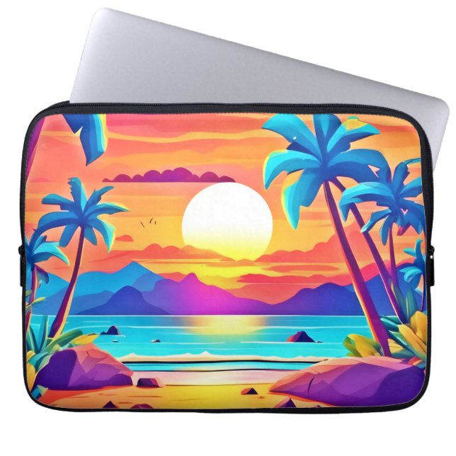 Housse Pour Ordinateur Portable Oasis tropicale du coucher de soleil (Devant)