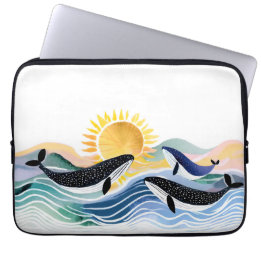 Housse Pour Ordinateur Portable Océan bleu et baleines joyeuses