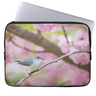 Housse Pour Ordinateur Portable Oiseau dans l'arbre à fleurs roses