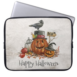 Housse Pour Ordinateur Portable Oiseau noir d'Halloween et tamis Citrouille