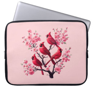 Housse Pour Ordinateur Portable Oiseaux cardinaux rouges Oiseaux de fleurs de ceri
