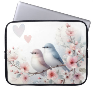 Housse Pour Ordinateur Portable Oiseaux de l'amour romantique Branche de fleurs de