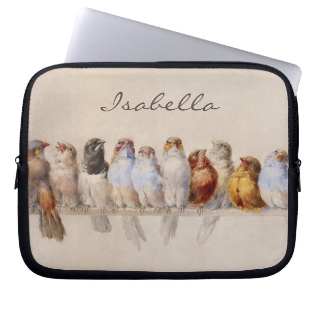 Housse Pour Ordinateur Portable Oiseaux Élégants Aquarelle Initiales Monogramme (Devant)