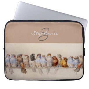 Housse Pour Ordinateur Portable Oiseaux Élégants Aquarelles Initiales Monogrammes