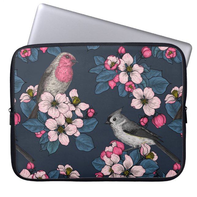 Housse Pour Ordinateur Portable Oiseaux et fleurs (Devant)