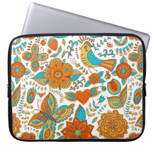 Housse Pour Ordinateur Portable Oiseaux rétro coloré Fleurs & Motif de papillon