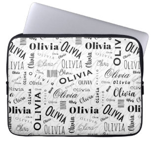 Housse Pour Ordinateur Portable Olivia Nom Personnalisé Noir Blanc