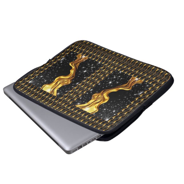 Housse Pour Ordinateur Portable Opulent Galaxy Stream Liquid Gold Black Monochrome (Devant bas)