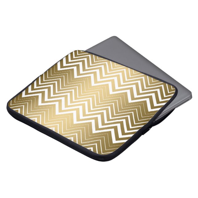 Housse Pour Ordinateur Portable Or Et Blanc Zigzag Chevron (Devant haut)