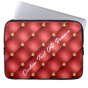 Housse Pour Ordinateur Portable Or Rouge Diamant Cuir Tufé Votre Nom De Texte