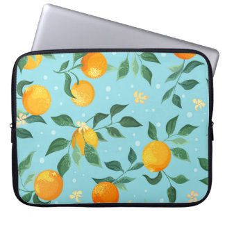 Housse Pour Ordinateur Portable Oranges, fleurs : textile sans couture motif.