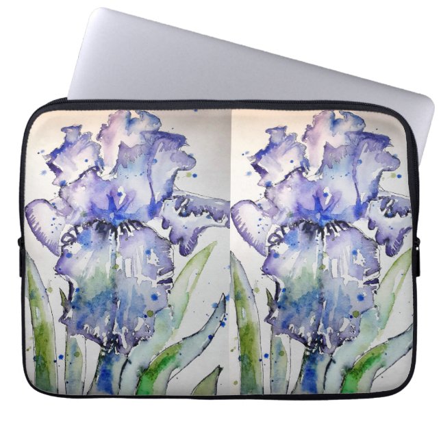 Housse Pour Ordinateur Portable Ordinateur portable Blue Iris Watercolor floral Ar (Devant)